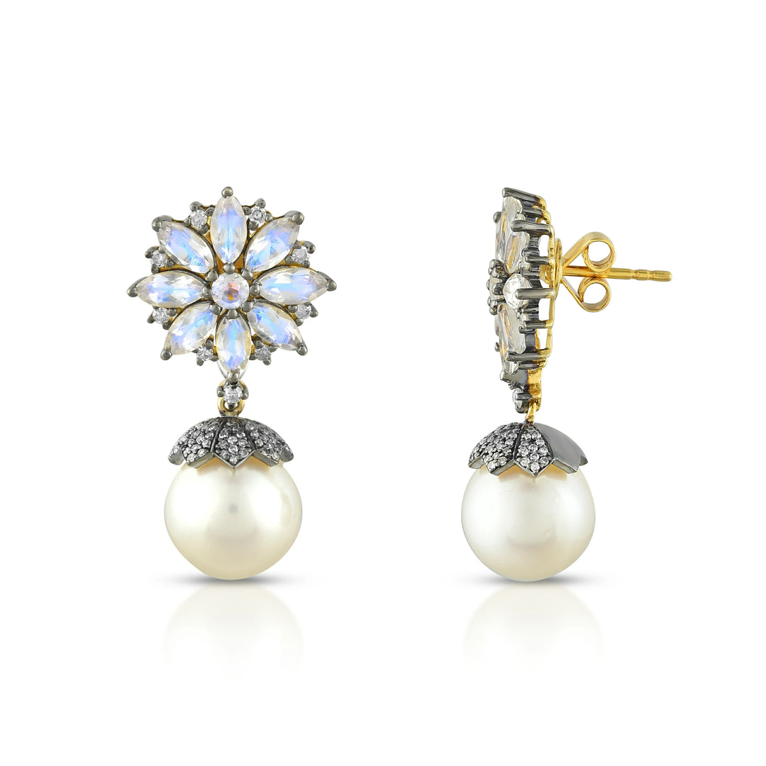 Victorian Rainbow Moonstone & Pearl Earrings