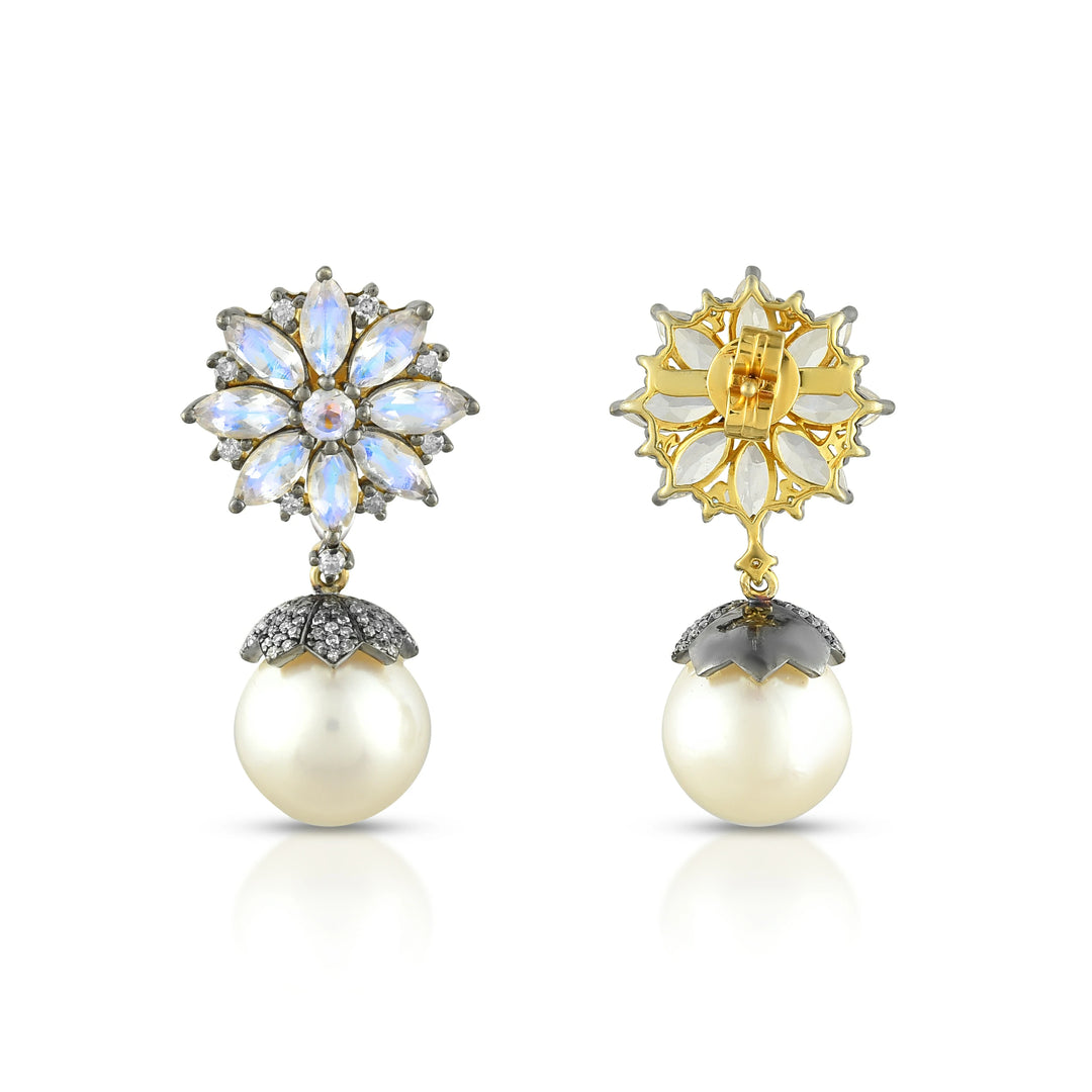 Victorian Rainbow Moonstone & Pearl Earrings