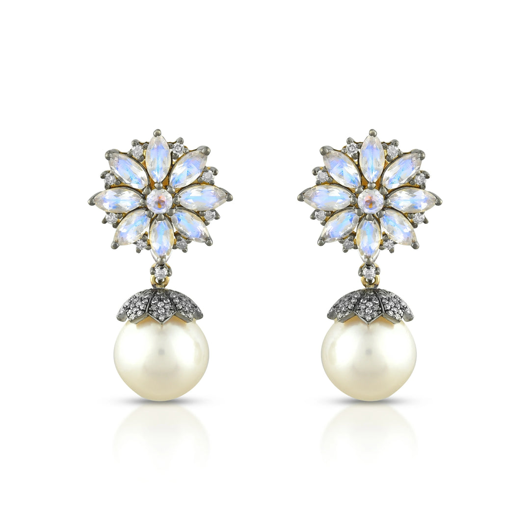 Victorian Rainbow Moonstone & Pearl Earrings