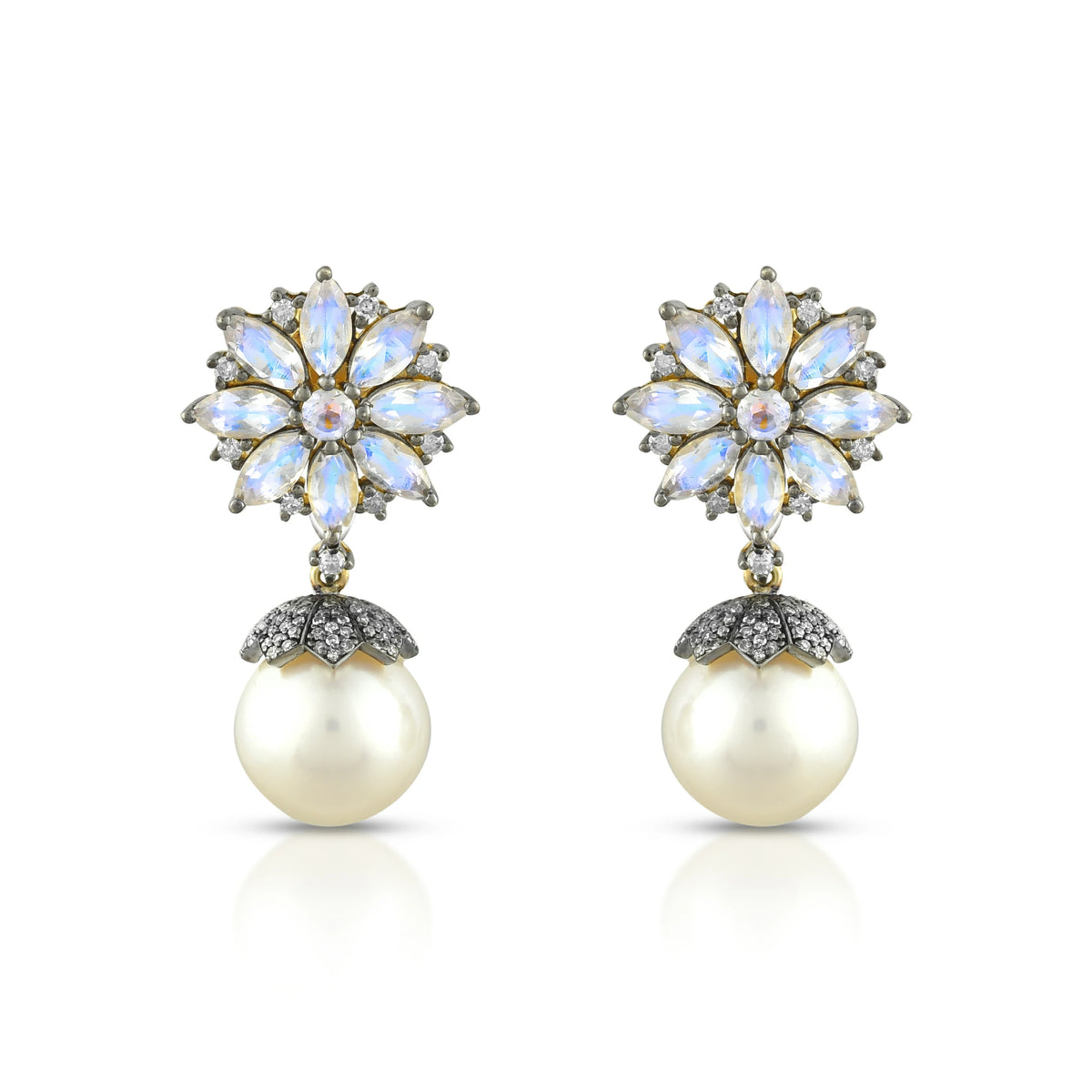 Victorian rainbow moonstone & pearl earrings