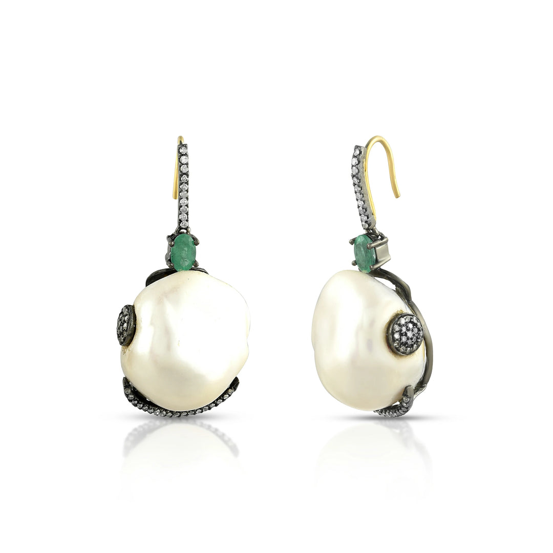 Victorian Emerald & Pearl Drop Earrings