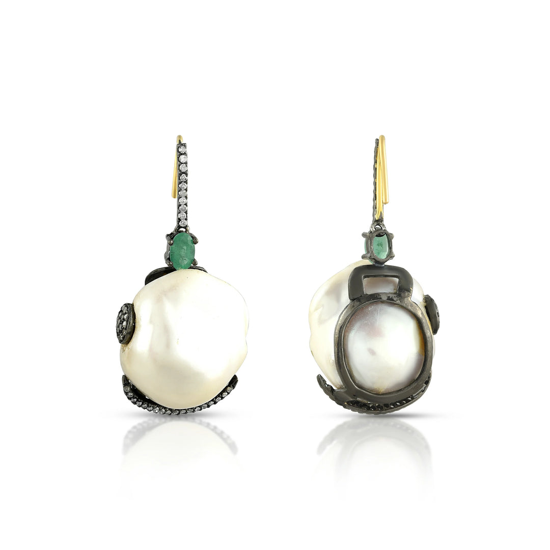 Victorian Emerald & Pearl Drop Earrings