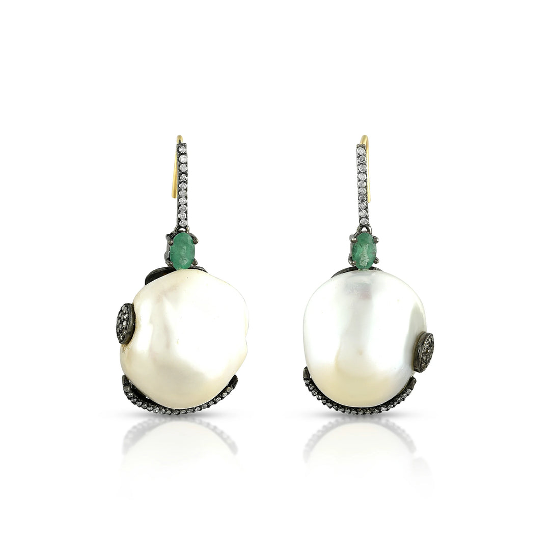 Victorian Emerald & Pearl Drop Earrings