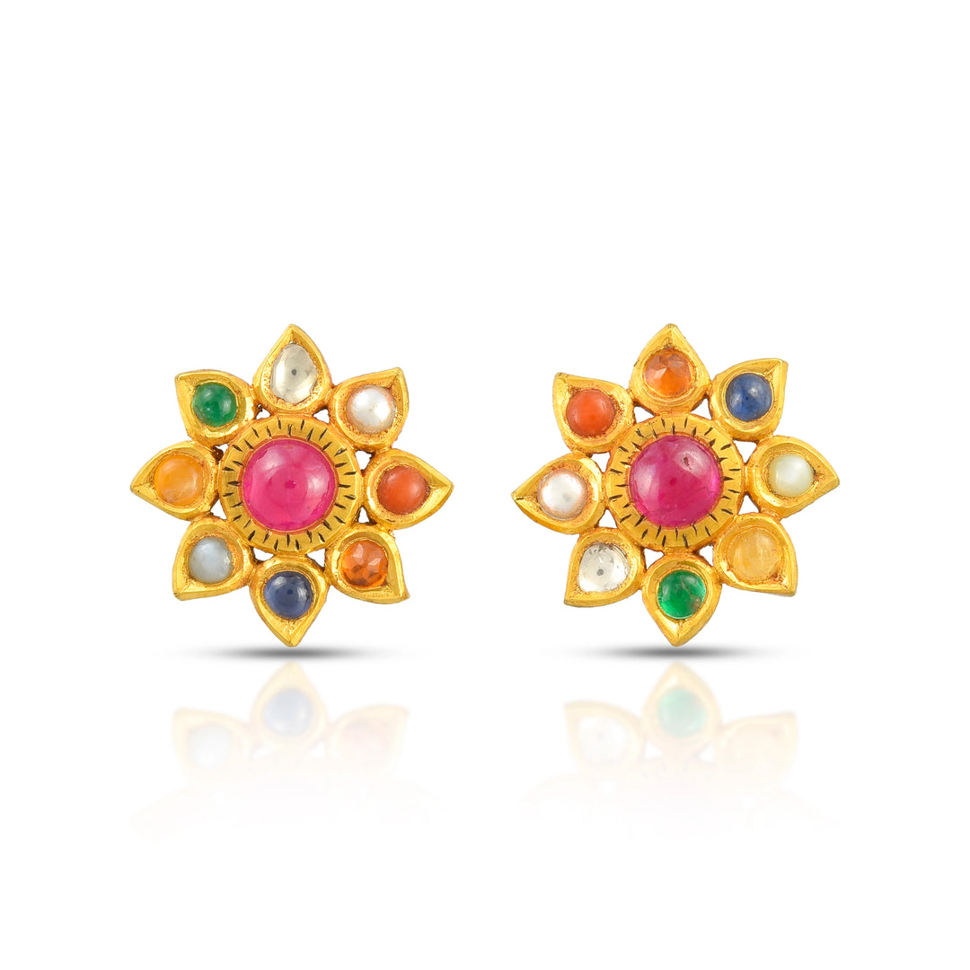 Navratna Surya Studs in 18 Kt