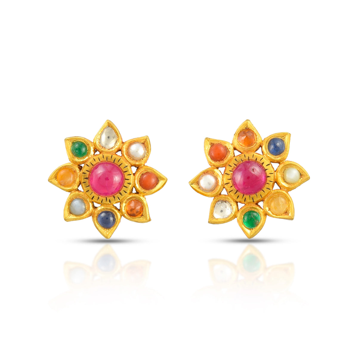 Navratna surya studs in 18 kt