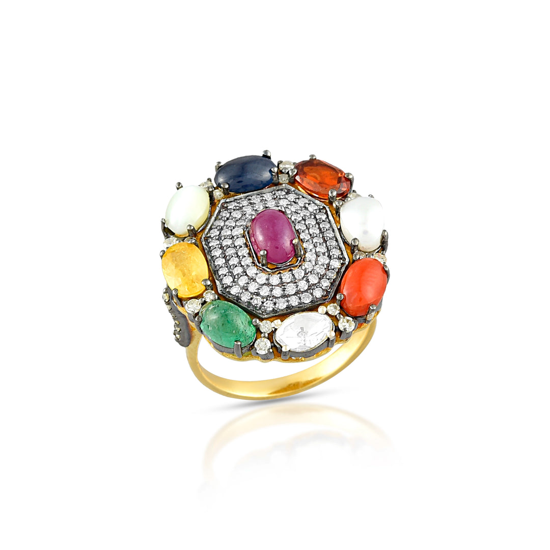 Royal Navratna Victorian Ring