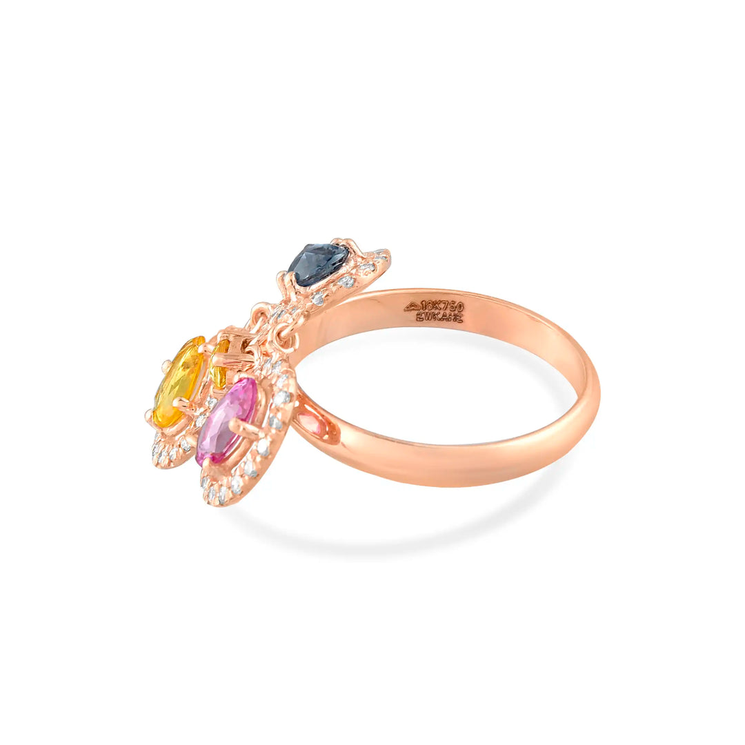 Rose Gold Sapphire Trio Ring in 18 Kt