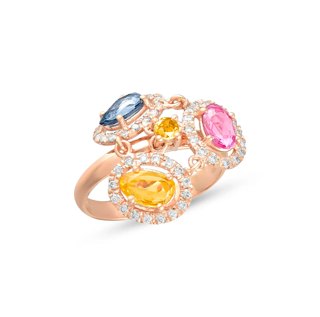 Rose Gold Sapphire Trio Ring in 18 Kt