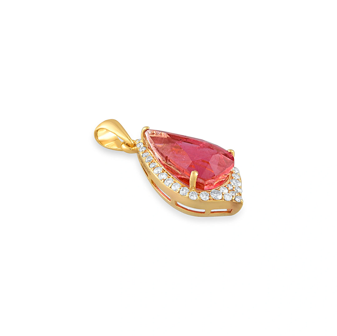 Pear Rubellite Pendant in 18 Kt