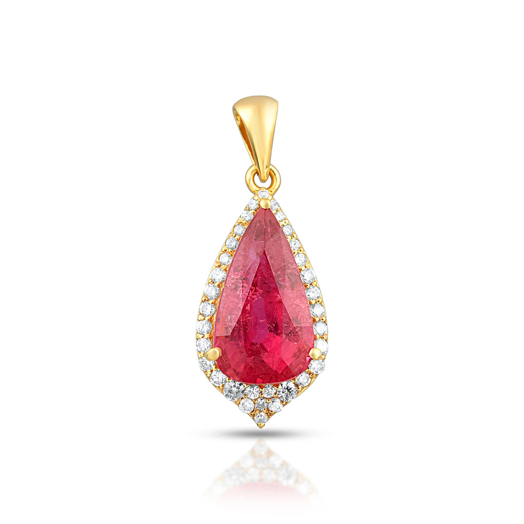 Pear Rubellite Pendant in 18 Kt