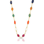 Load image into Gallery viewer, Navratna Carved Bead Necklace in 18 Kt
