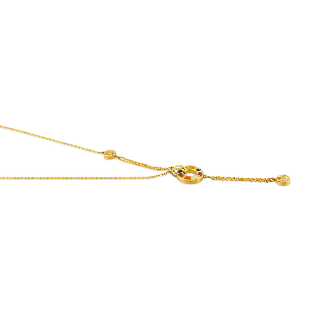 Navratna Circle Pendant Necklace in 18 Kt