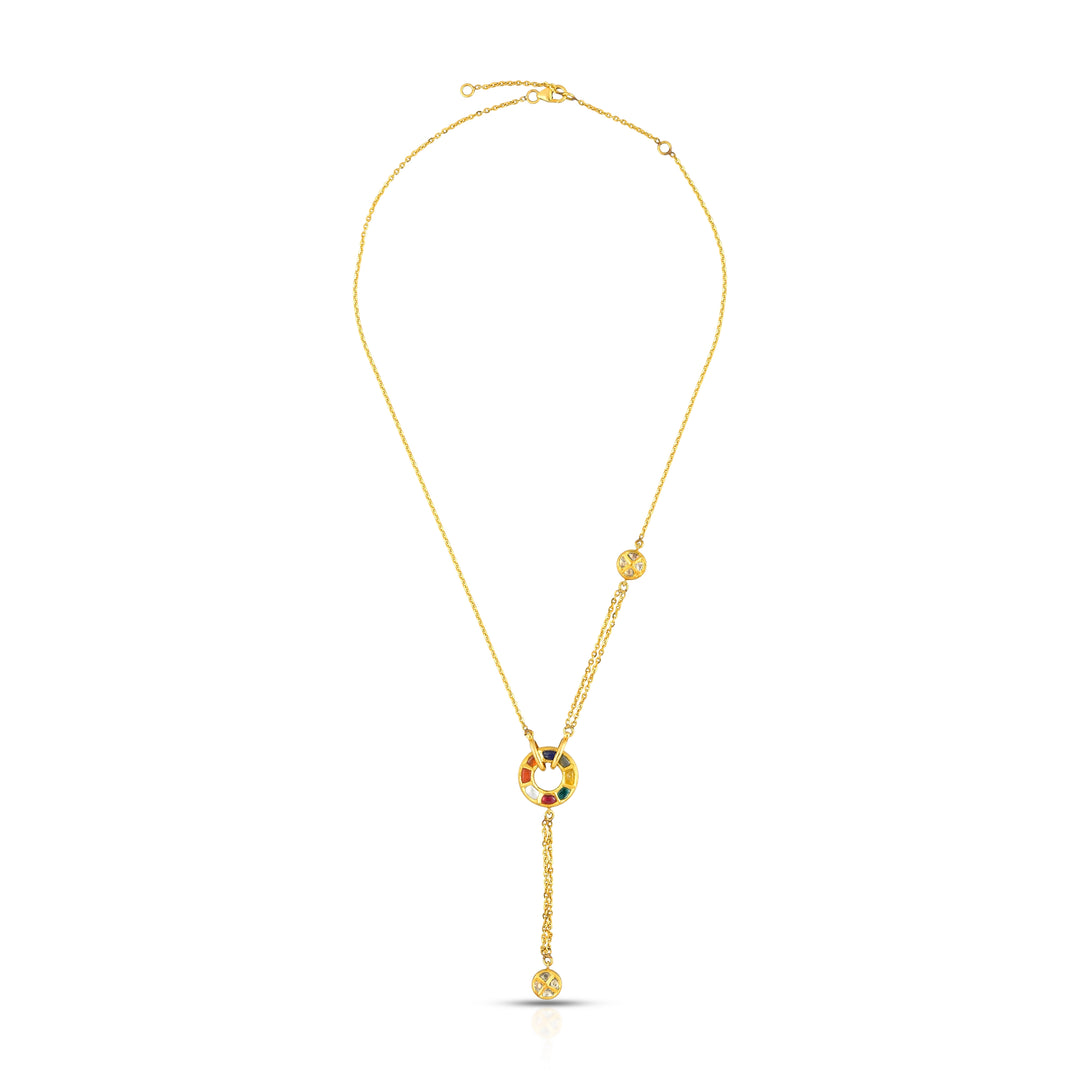 Navratna Circle Pendant Necklace in 18 Kt