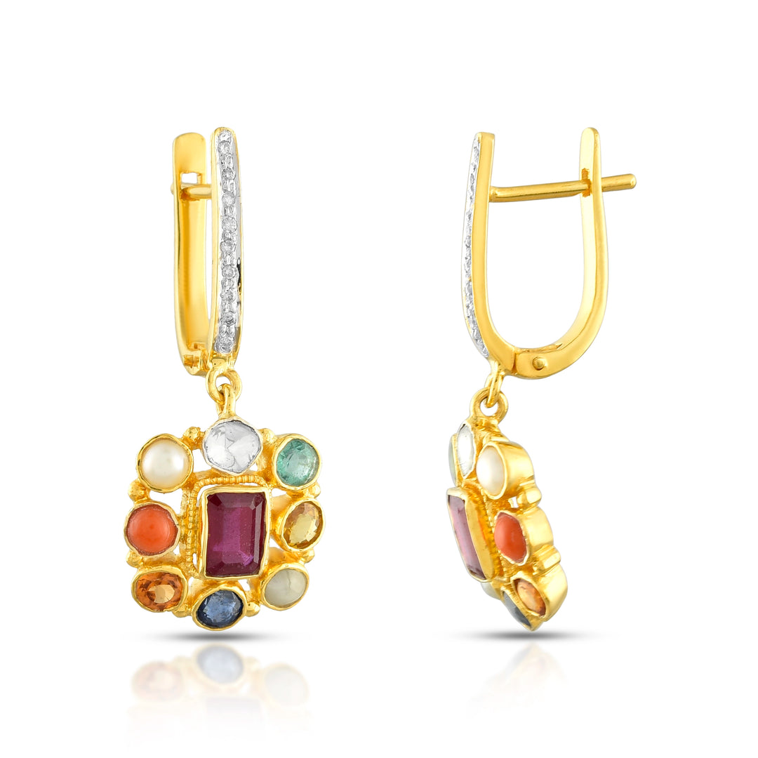 Navratna Harmony Drops Earrings in 18 Kt