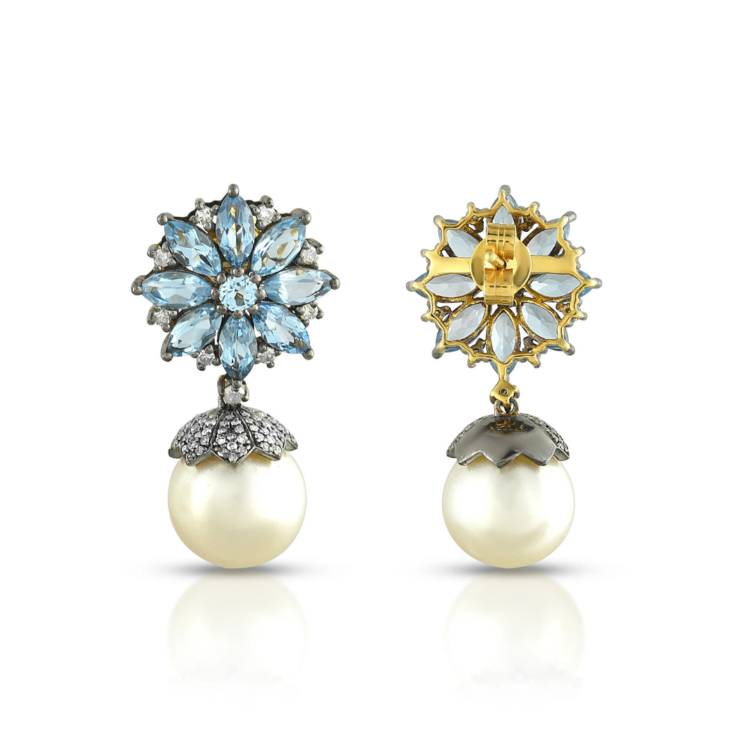 Victorian Blue Topaz & Pearl Earrings