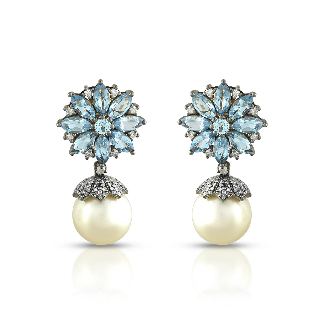 Victorian Blue Topaz & Pearl Earrings