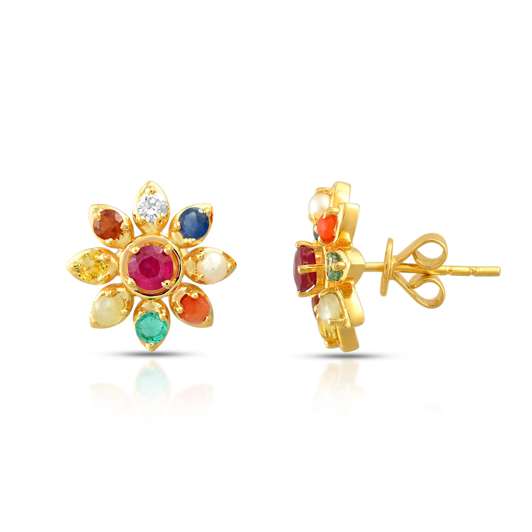 Navratna Tejas Studs in 18 Kt