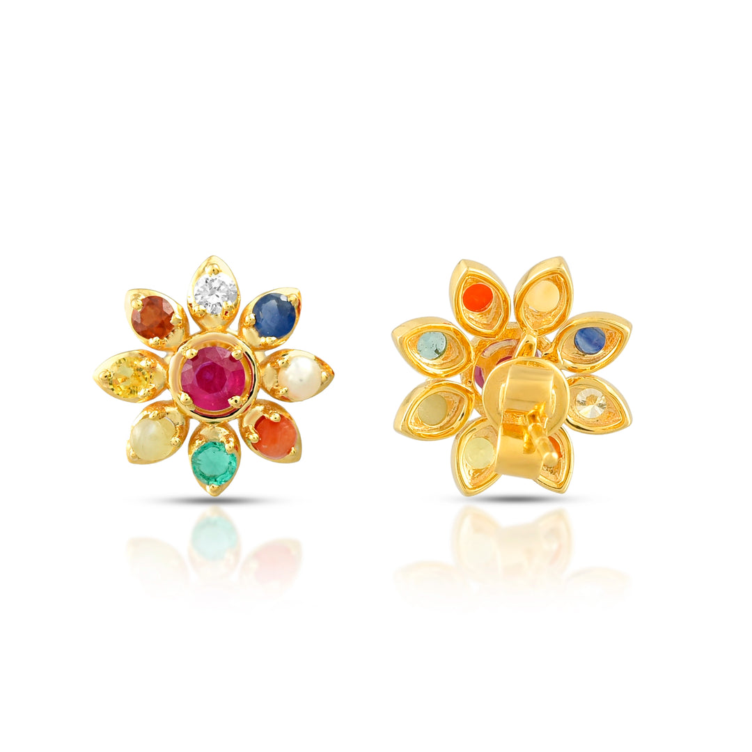 Navratna Tejas Studs in 18 Kt