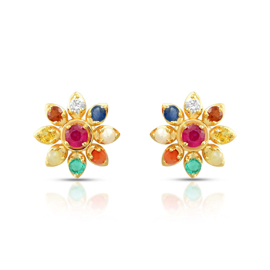 Navratna Tejas Studs in 18 Kt