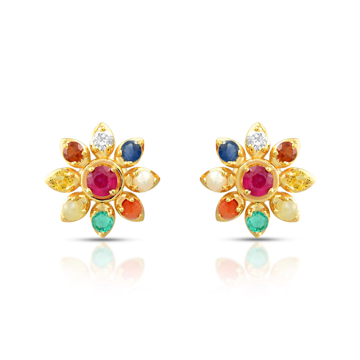 Navratna tejas studs in 18 kt
