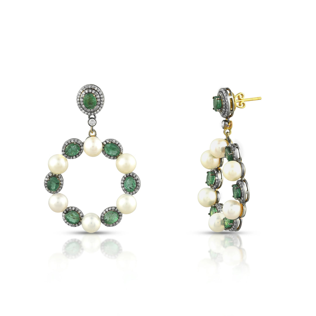 Emerald & Pearl Circle Earrings