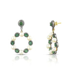 Load image into Gallery viewer, Emerald &amp; Pearl Circle Earrings
