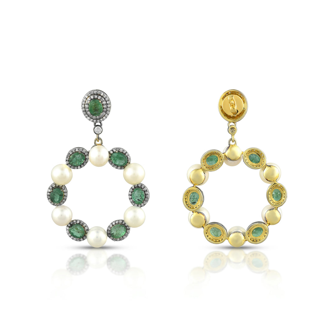 Emerald & Pearl Circle Earrings