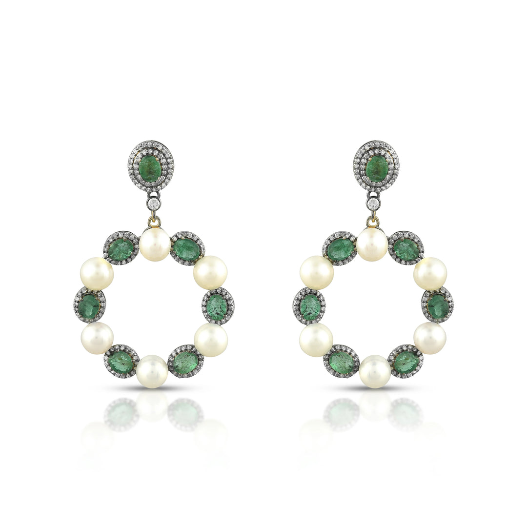Emerald & Pearl Circle Earrings