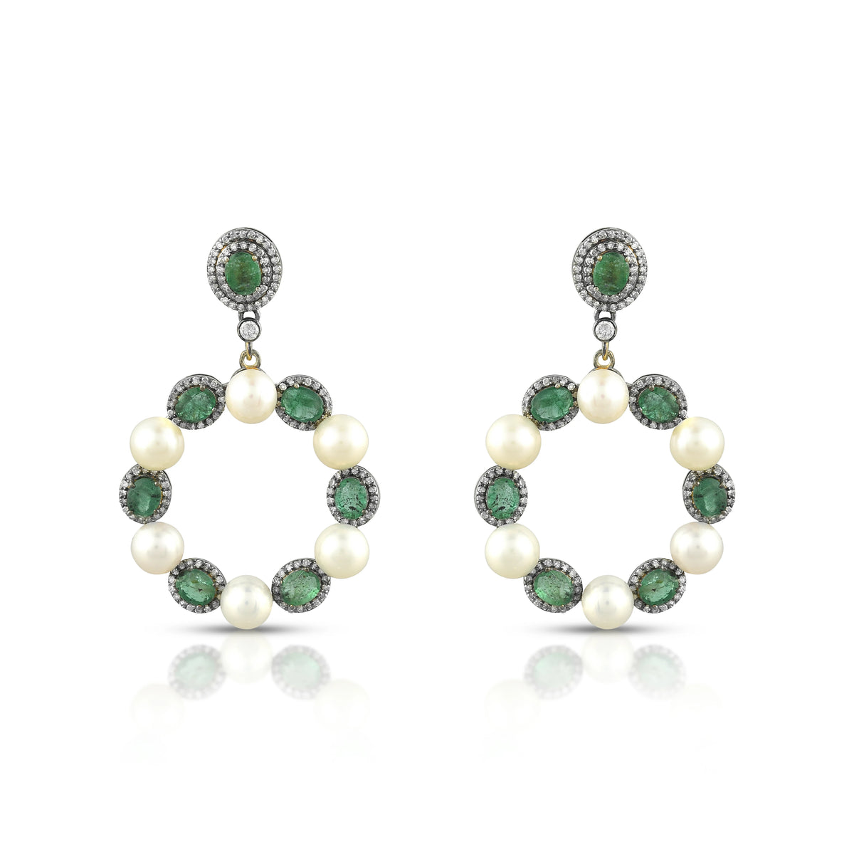Emerald & pearl circle earrings