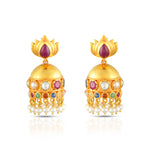Load image into Gallery viewer, Navratna Lotus Bloom Jhumkas in 18 Kt
