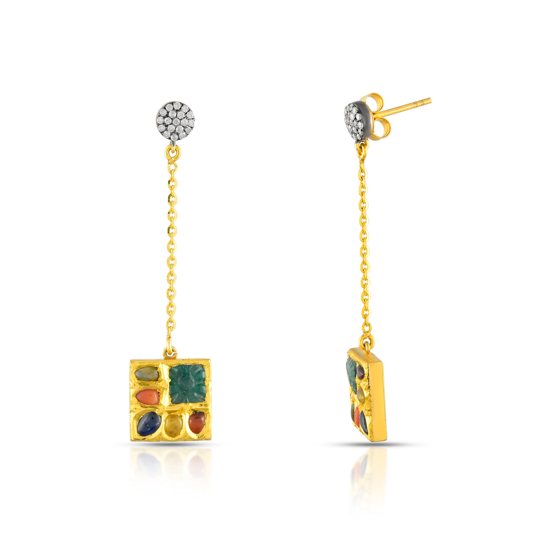 Geometric Navratna Earrings in 18 Kt