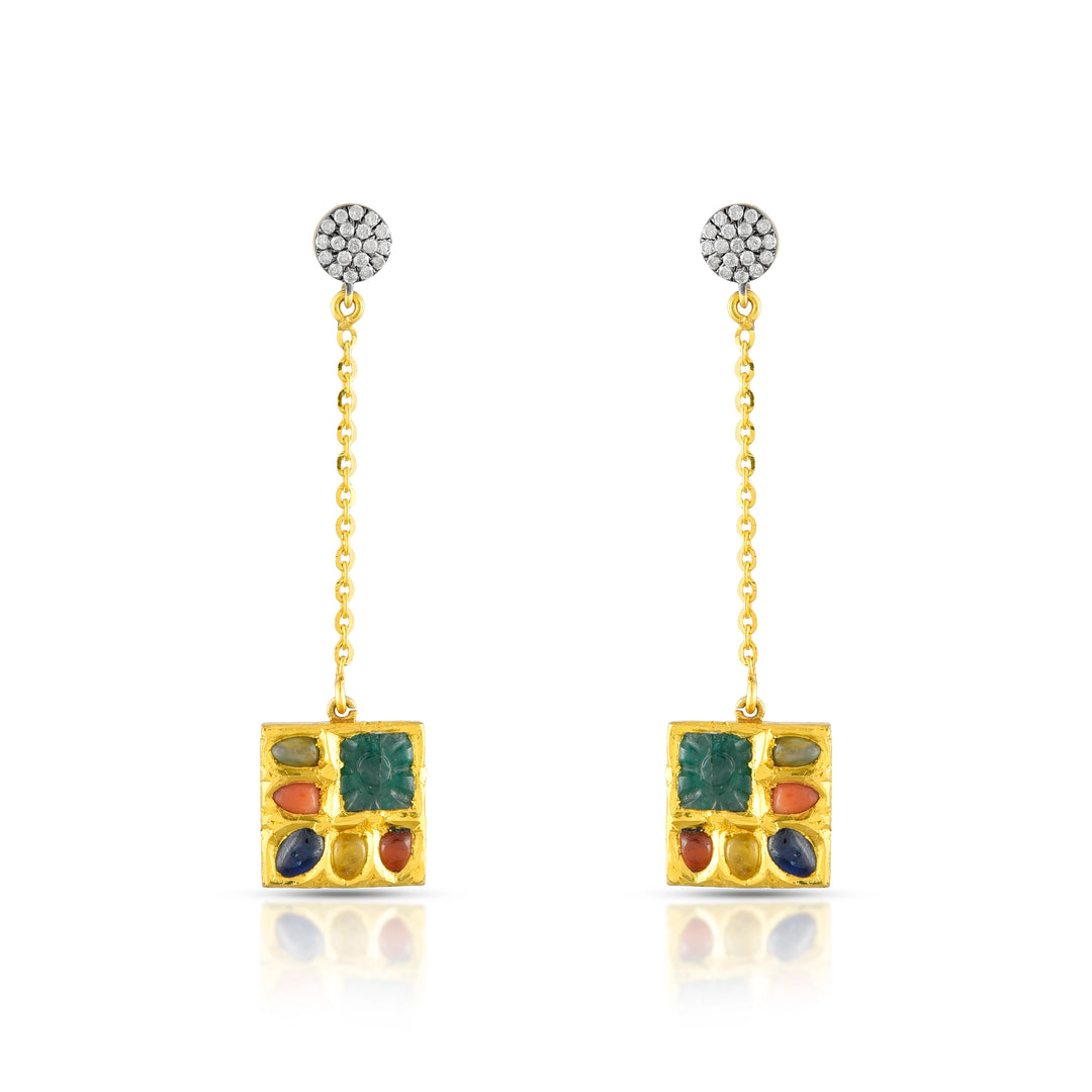 Geometric Navratna Earrings in 18 Kt