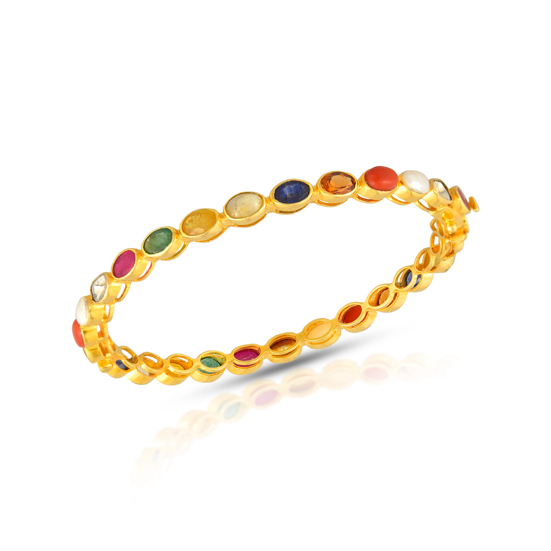 Classic Navratna Openable Bangle in 18 Kt