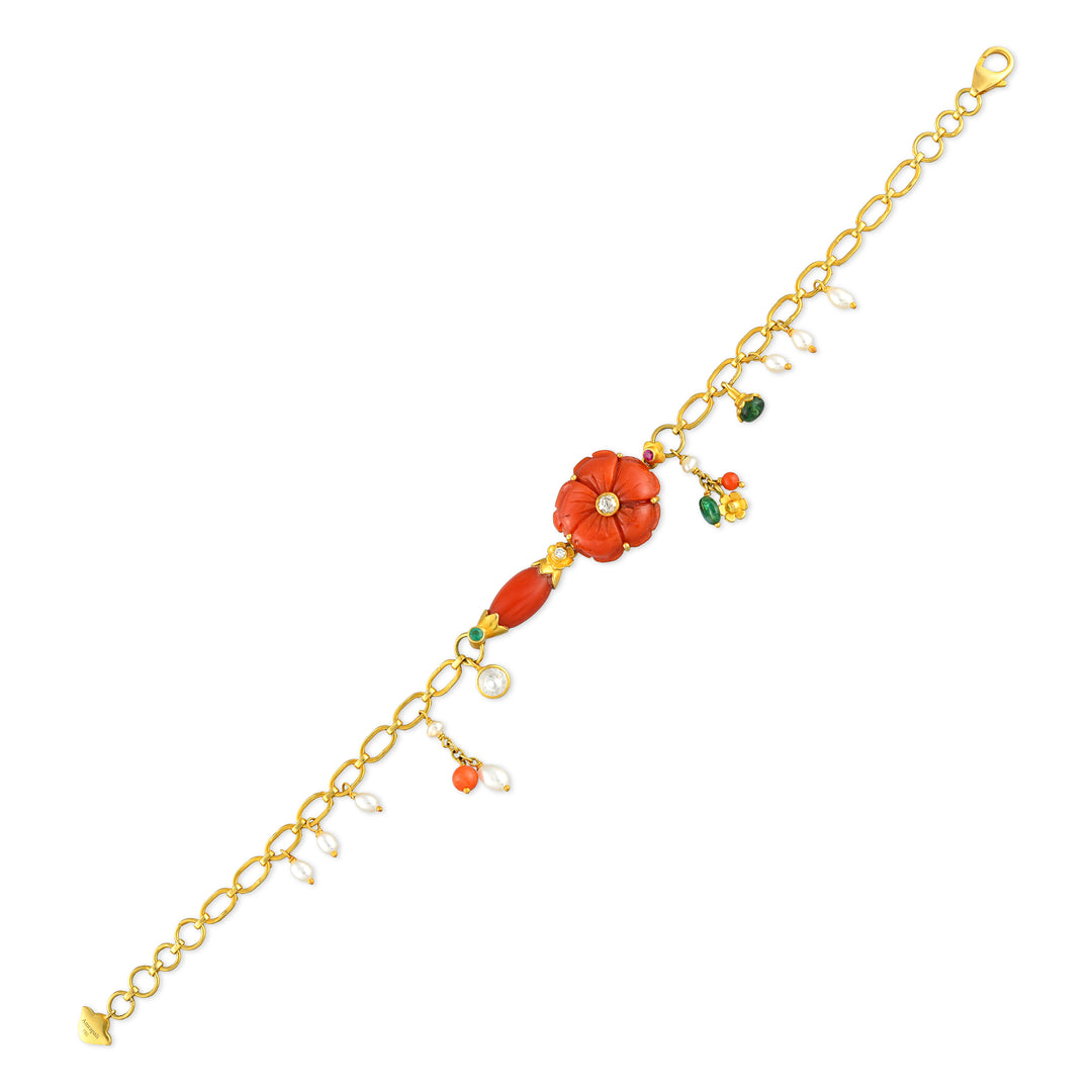 Coral Bloom Charm Gold Bracelet in 18 Kt