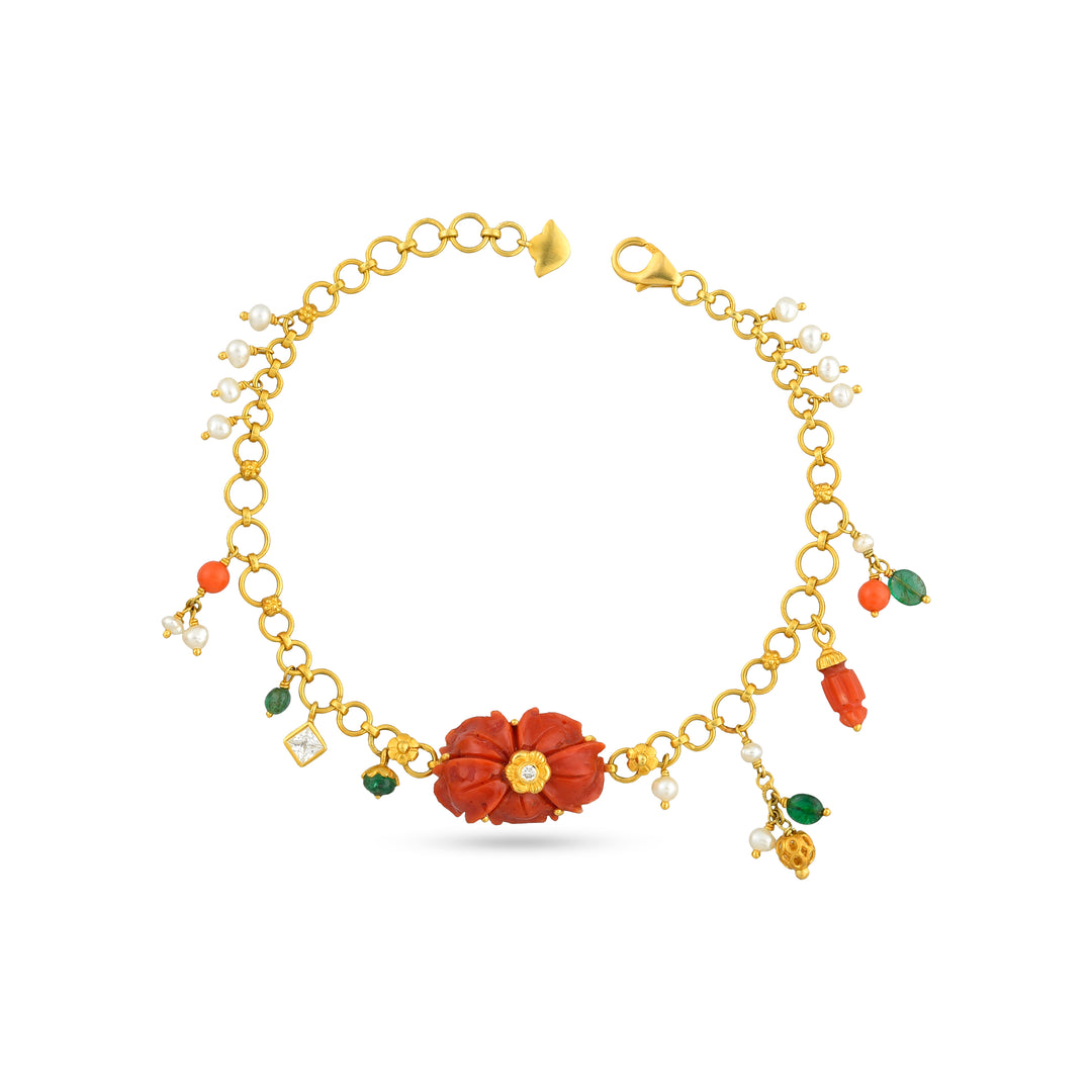 Coral Charm Statement Gold Bracelet in 18 Kt