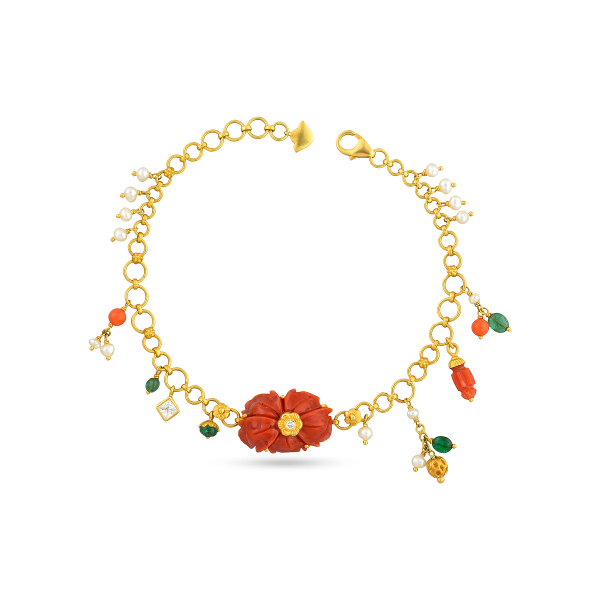 Coral charm statement gold bracelet in 18 kt
