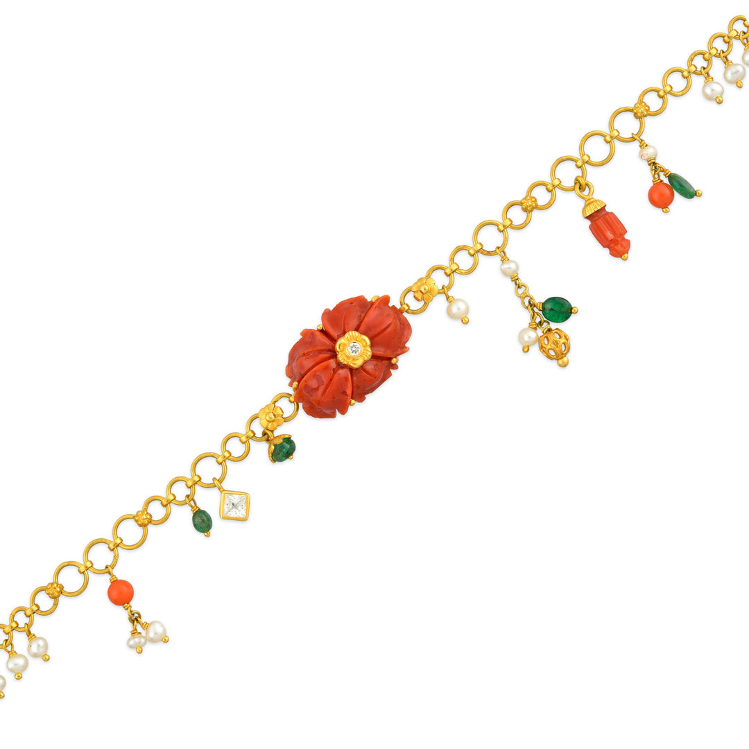 Coral Charm Statement Gold Bracelet in 18 Kt