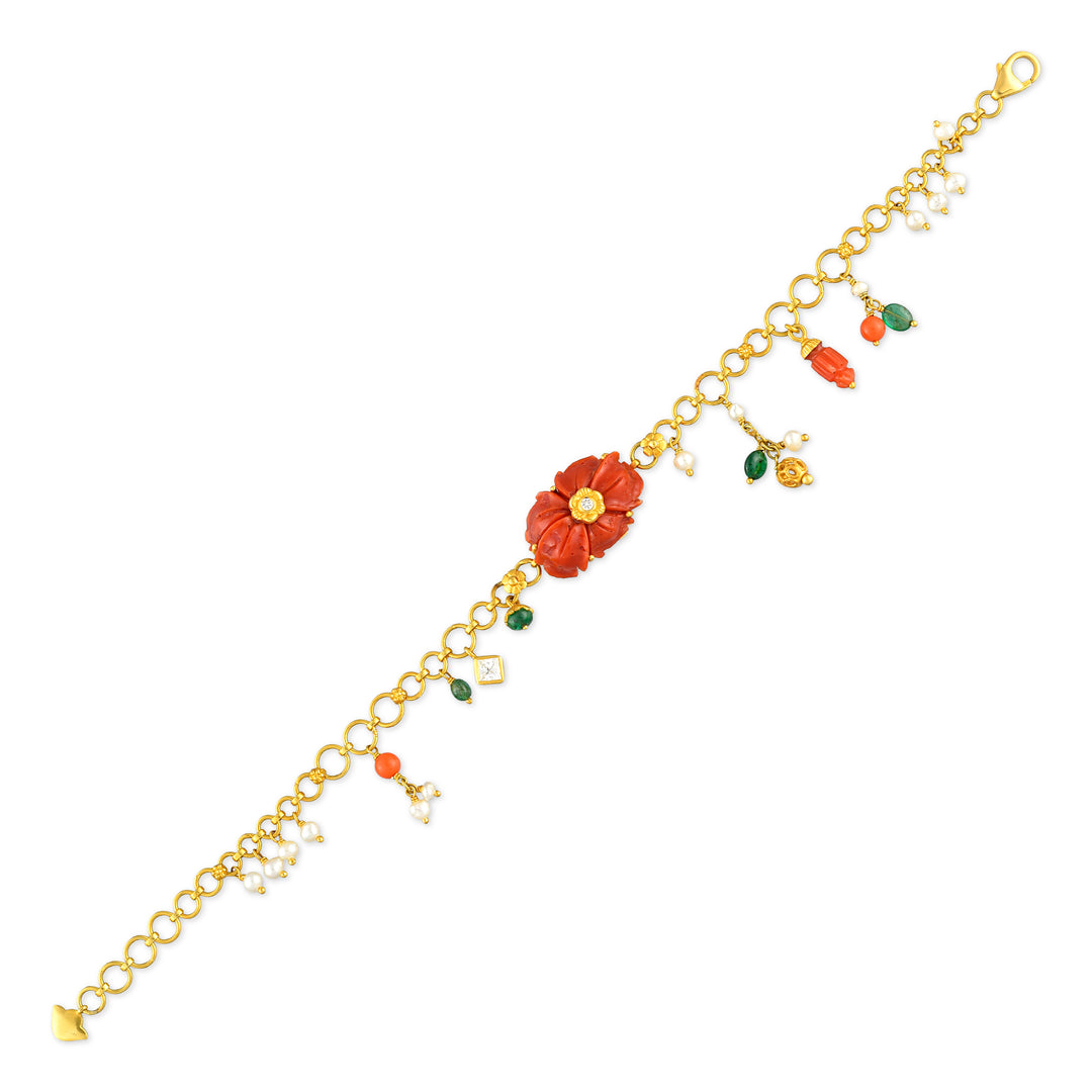Coral Charm Statement Gold Bracelet in 18 Kt