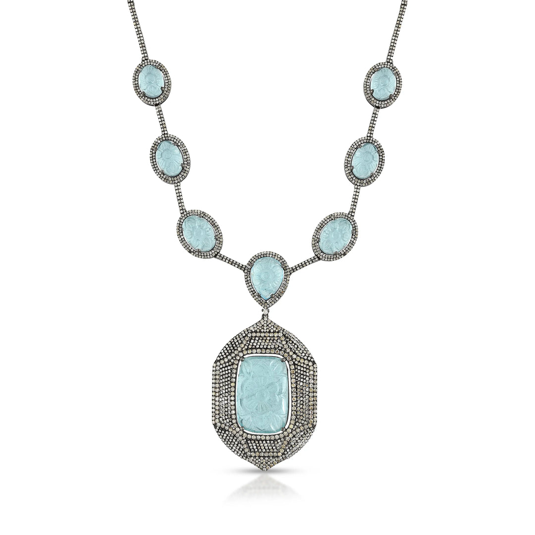 Aqua Noor Victorian Silver-Gold Statement Necklace