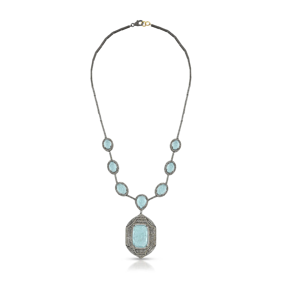 Aqua Noor Victorian Silver-Gold Statement Necklace