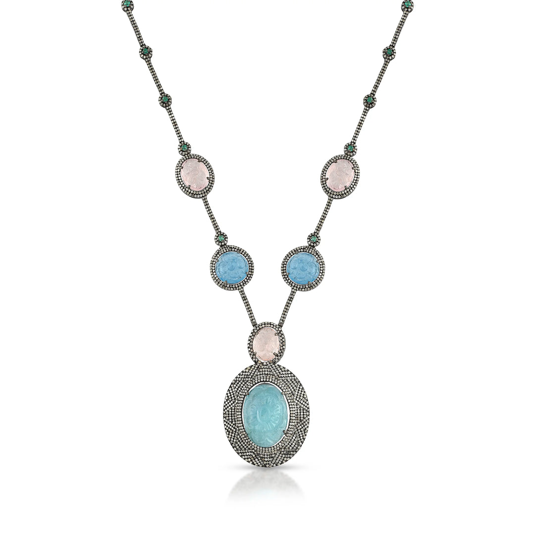 Rose Aqua Silver-Gold Victorian Necklace