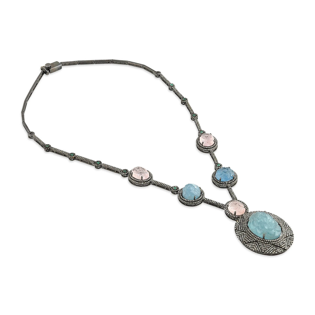 Rose Aqua Silver-Gold Victorian Necklace