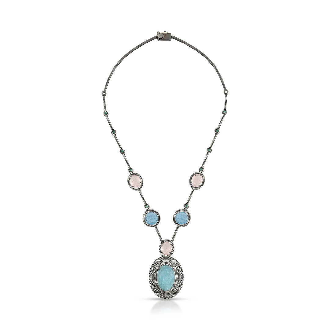 Rose Aqua Silver-Gold Victorian Necklace