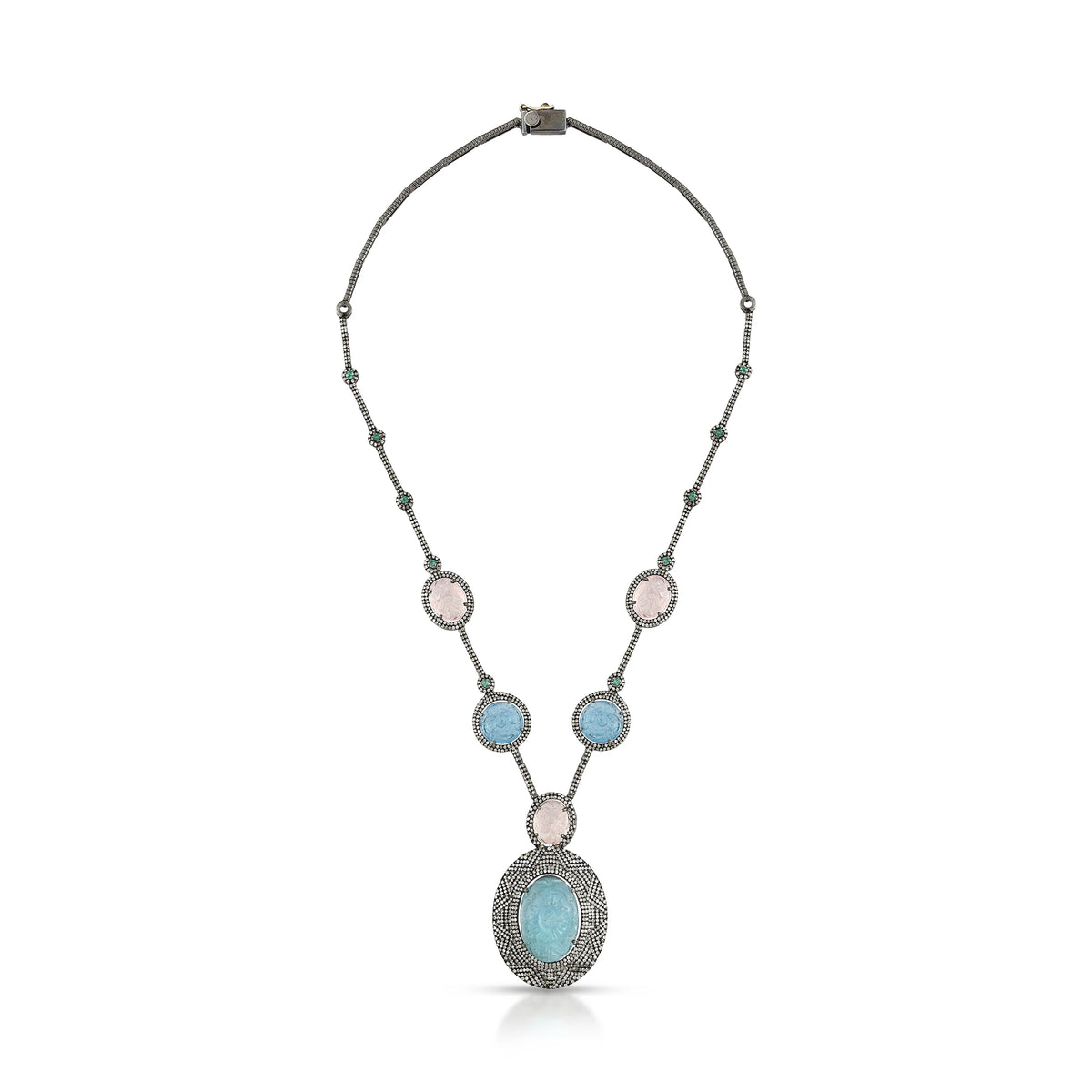 Rose aqua silver gold victorian necklace