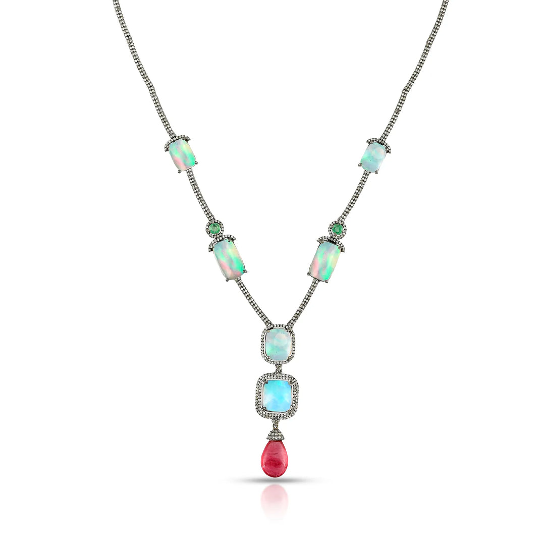 Opal Victorian Silver-Gold Statement Necklace