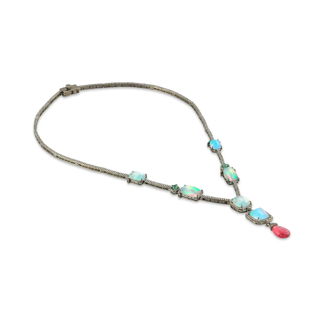 Opal Victorian Silver-Gold Statement Necklace