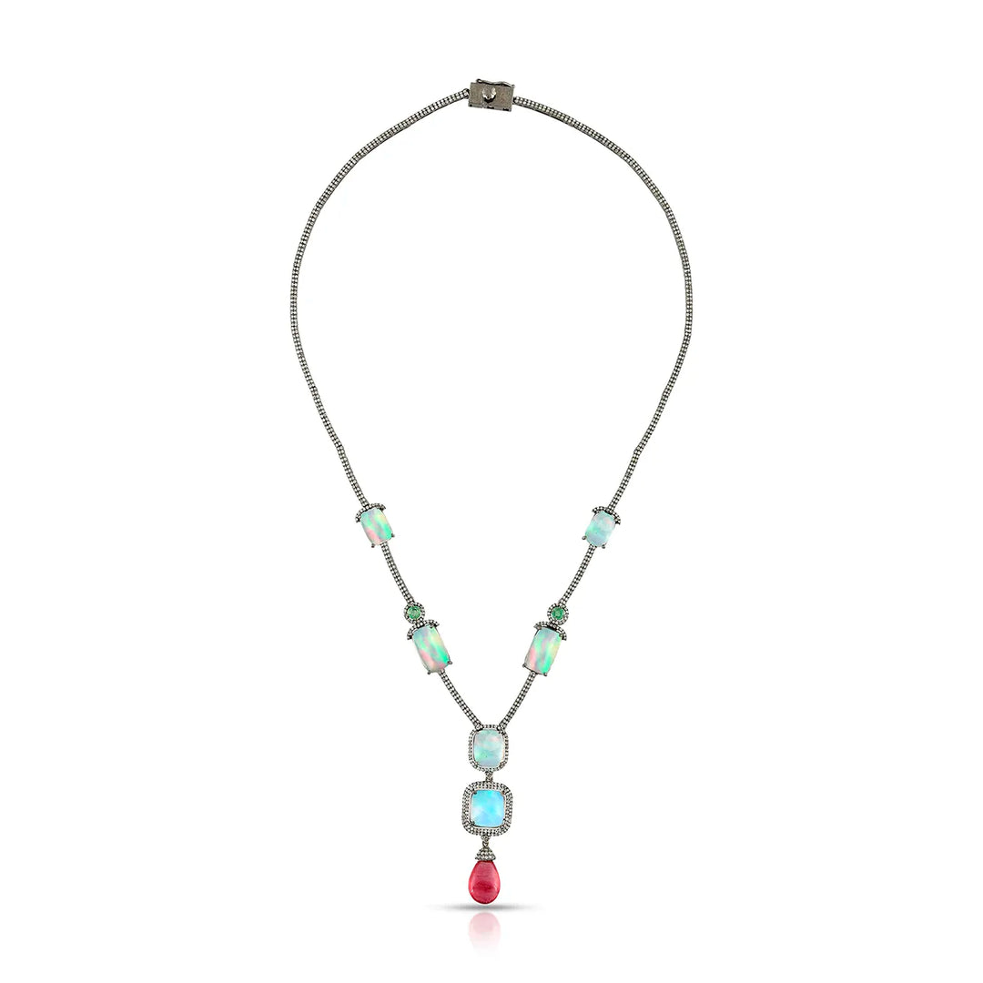 Opal Victorian Silver-Gold Statement Necklace