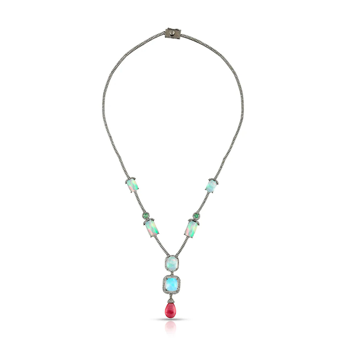 Opal victorian silver gold statement necklace