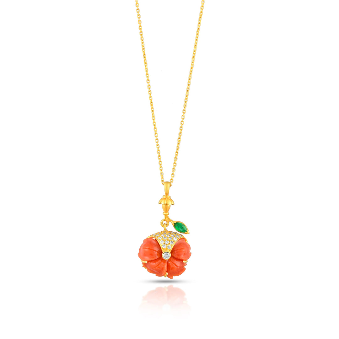 Coral Bloom Pendant Necklace in 18 Kt