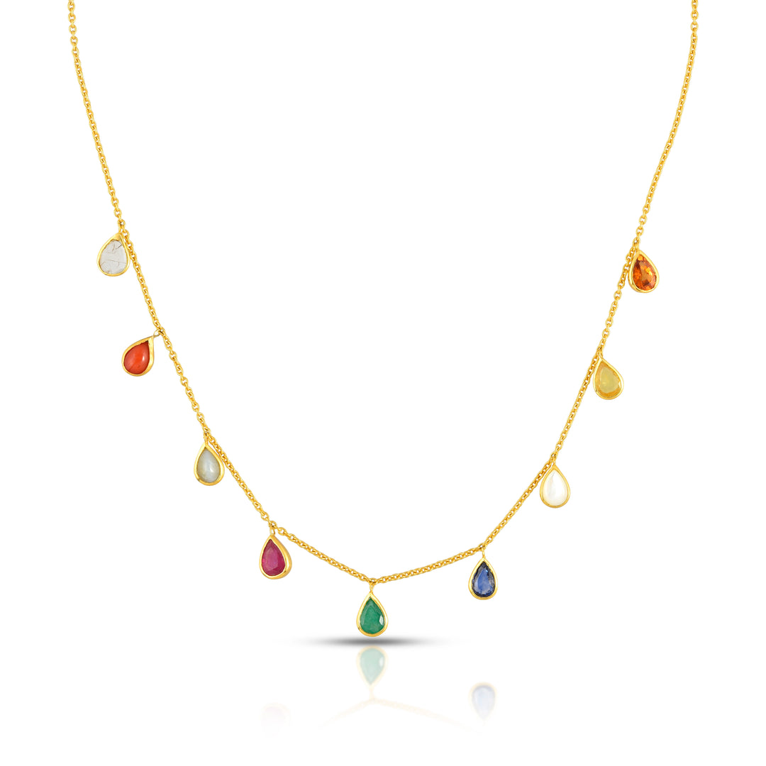 Navratna Gem Drop Necklace in 18 Kt